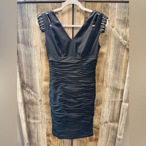 JS Collections Black Ruched Mini Dress